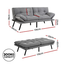 Load image into Gallery viewer, Artiss Sofa Bed Convertible 3 Seater Couch Recliner Lounge Chair Fabric Grey - The White Mall
