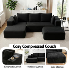 Load image into Gallery viewer, Artiss Modular Sofa Bed with Ottoman Sectional Boneless Couches for Living Room Corduroy Compressed Sofa Black
