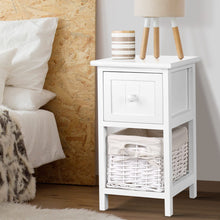 Load image into Gallery viewer, Artiss Bedside Table 1 Drawer with Basket Rustic White X2
