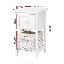 Load image into Gallery viewer, Artiss Bedside Table 1 Drawer with Basket Rustic White X2
