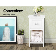 Load image into Gallery viewer, Artiss Bedside Table 1 Drawer with Basket Rustic White X2
