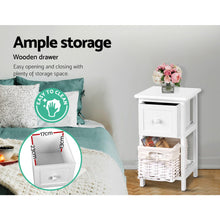 Load image into Gallery viewer, Artiss Bedside Table 1 Drawer with Basket Rustic White X2
