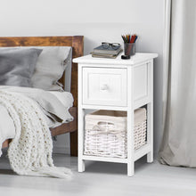 Load image into Gallery viewer, Artiss Bedside Table 1 Drawer with Basket Rustic White X2
