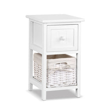 Load image into Gallery viewer, Artiss Bedside Table 1 Drawer with Basket Rustic White X2
