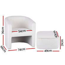 Load image into Gallery viewer, Artiss Armchair Accent Chair w/Ottoman Lounge Footrest Storage Boucle White
