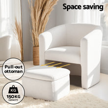 Load image into Gallery viewer, Artiss Armchair Accent Chair w/Ottoman Lounge Footrest Storage Boucle White
