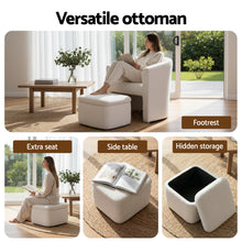 Load image into Gallery viewer, Artiss Armchair Accent Chair w/Ottoman Lounge Footrest Storage Boucle White
