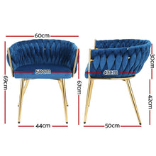 Load image into Gallery viewer, Artiss Dining Chair Velvet Weaving Armchair Blue
