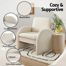 Load image into Gallery viewer, Artiss Armchair Accent Chair Lounge Tub Sofa Couch Curved Arm Seat Boucle White
