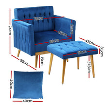 Load image into Gallery viewer, Artiss Armchair Ottoman Accent Chair Pillow Velvet Blue
