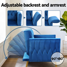 Load image into Gallery viewer, Artiss Armchair Ottoman Accent Chair Pillow Velvet Blue
