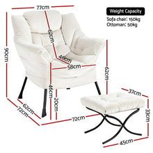 Load image into Gallery viewer, Artiss Armchair Accent Chair Ottoman Lounge Footrest Velvet White
