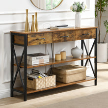 Load image into Gallery viewer, Console Table with 3 Drawers, Industrial Entryway Table with 3 Tier Storage Shelves
