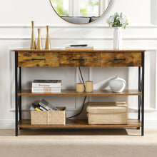Load image into Gallery viewer, Console Table with 3 Drawers, Industrial Entryway Table with 3 Tier Storage Shelves
