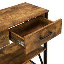 Load image into Gallery viewer, Console Table with 3 Drawers, Industrial Entryway Table with 3 Tier Storage Shelves
