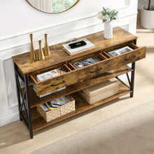 Load image into Gallery viewer, Console Table with 3 Drawers, Industrial Entryway Table with 3 Tier Storage Shelves
