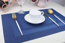 Load image into Gallery viewer, Placemats, Washable Woven Vinyl Placemats for Dining Tables, Easy to Clean Plastic Placemats Set of 6 (18 X12 Inch, Navy Blue)
