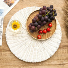 Load image into Gallery viewer, 14 Inch Round Woven Placemats, Non Slip Heat Resistant Plastic Table Mats,Table Placemat For Household Use,Round Rattan Placemats Braided Cup Coasters For Drink Kitchen Dining Table Decoration,Brown White
