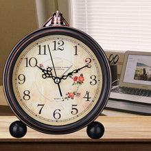 Load image into Gallery viewer, Vintage Analog Alarm Clock, 5 inch Small Silent Desk Clock with Night Light, Battery Operated for Table, Bedroom, Bedside, Living Room, Gift Clock (Flower)
