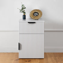 Load image into Gallery viewer, PORTO BEDSIDE TABLE - WHITE - FLUTED - PULL BLACK
