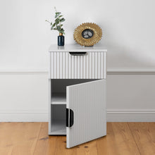 Load image into Gallery viewer, PORTO BEDSIDE TABLE - WHITE - FLUTED - PULL BLACK

