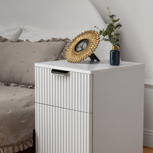 Load image into Gallery viewer, PORTO BEDSIDE TABLE - WHITE - FLUTED - PULL BLACK
