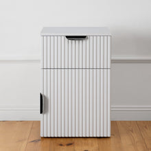 Load image into Gallery viewer, PORTO BEDSIDE TABLE - WHITE - FLUTED - PULL BLACK
