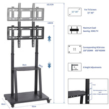 Load image into Gallery viewer, 32-80 Rolling TV Stand with 2-Tier Shelf Adjustable Mount
