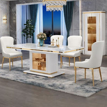 Load image into Gallery viewer, Asta Luxury Tempered Glass Top High Gloss Dining Table with Storage Cabinet
