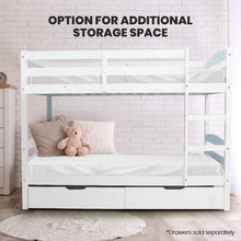 Load image into Gallery viewer, KINGSTON SLUMBER Single Bunk Bed Frame, Solid Pine 2-in-1 Modular Design, White
