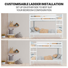 Load image into Gallery viewer, KINGSTON SLUMBER Single Bunk Bed Frame, Solid Pine 2-in-1 Modular Design, White
