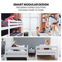 Load image into Gallery viewer, KINGSTON SLUMBER Single Bunk Bed Frame, Solid Pine 2-in-1 Modular Design, White
