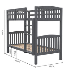 Load image into Gallery viewer, Kingston Slumber Single Bunk Bed Frame Solid Pine Wood Timber, Modular Design, Grey
