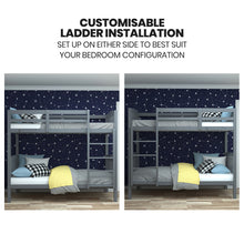 Load image into Gallery viewer, Kingston Slumber Single Bunk Bed Frame Solid Pine Wood Timber, Modular Design, Grey
