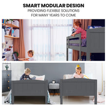 Load image into Gallery viewer, KINGSTON SLUMBER Single Bunk Bed Frame, Solid Pine 2-in-1 Modular Design Convert to 2 Single Beds, Grey
