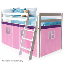 Load image into Gallery viewer, Kingston Slumber Wooden Kids Single Loft Bed Frame - Hiding Space Underneath with Interchangeable Pink and Blue Curtains
