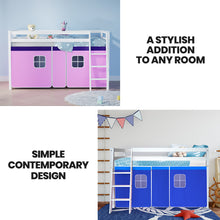 Load image into Gallery viewer, Kingston Slumber Wooden Kids Single Loft Bed Frame - Hiding Space Underneath with Interchangeable Pink and Blue Curtains
