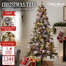 Load image into Gallery viewer, National Tree Company Snowy Stamford Spruce 7.5ft Christmas Tree Multi Functional White Coloured LED Lights &amp; Foot Pedal
