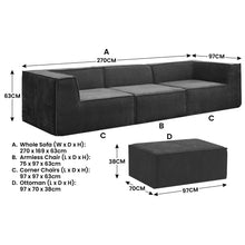 Load image into Gallery viewer, Sarantino Novi 3 - Seater Modular Sofa with Ottoman in Black Non - Slip Bottom Lounge - The White Mall
