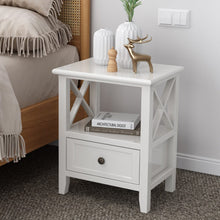 Load image into Gallery viewer, 2-tier Bedside Table with Storage Drawer 2 PC Rustic White
