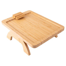 Load image into Gallery viewer, Wooden Lazy Sofa Tray Rotating With Mobile Phone Tablet Holder Plate Breakfast Snack Foldable
