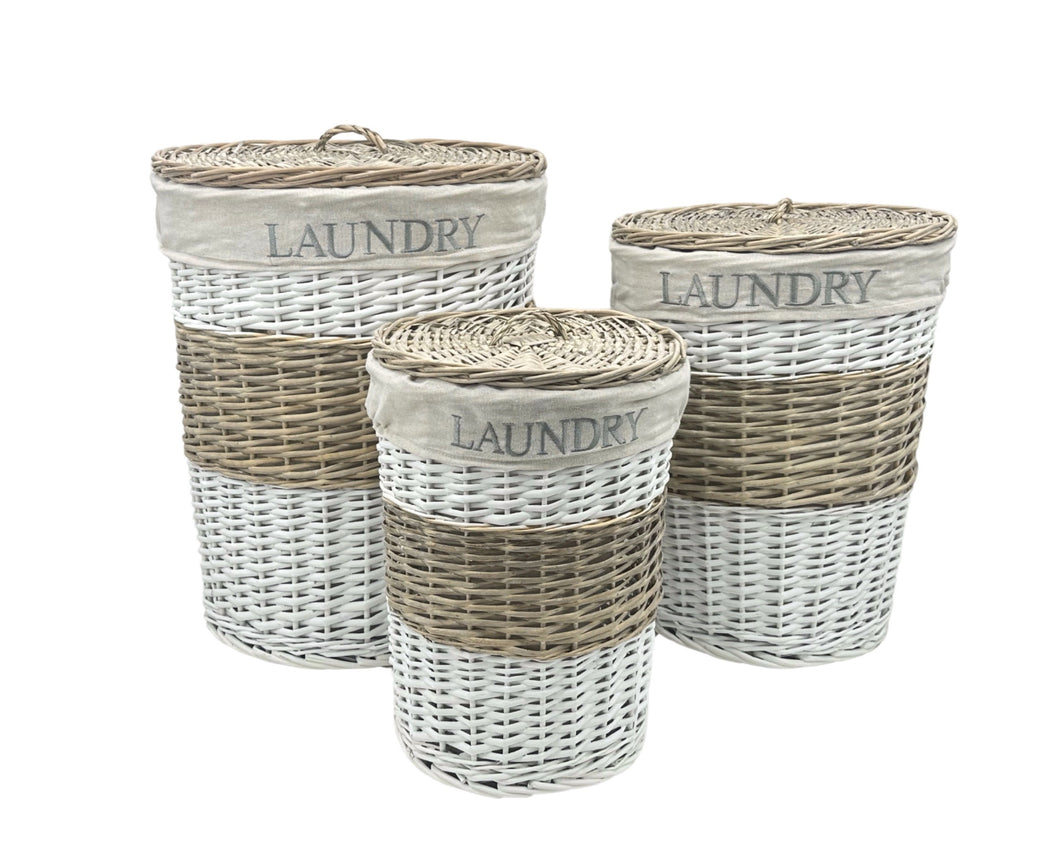 Set 3 Hampton Willow Round Laundry Basket 45x55cm