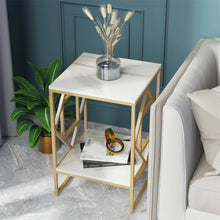 Load image into Gallery viewer, White Marble Gold Side Table Living Room End Accent Table Nightstand with Shelf
