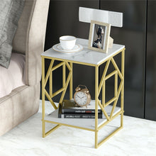 Load image into Gallery viewer, White Marble Gold Side Table Living Room End Accent Table Nightstand with Shelf
