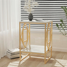 Load image into Gallery viewer, White Marble Gold Side Table Living Room End Accent Table Nightstand with Shelf
