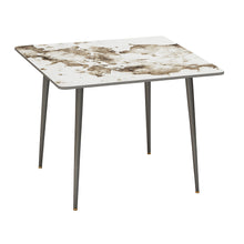 Load image into Gallery viewer, Glossy White Sintered Stone Dining Table With Black Metal Base Frame
