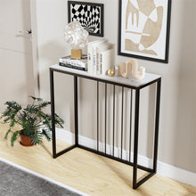 Load image into Gallery viewer, 80cm White &amp; Grey Sintered Stone Console Table Storage Table Behind Sofa W/ Black Metal Frame
