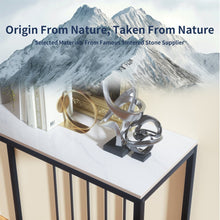 Load image into Gallery viewer, 80cm White &amp; Grey Sintered Stone Console Table Storage Table Behind Sofa W/ Black Metal Frame
