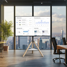 Load image into Gallery viewer, FIN 32-75 Inch Swivel Tripod TV Stand Stable Wooden Legs TV Mount with Marble Shelf
