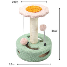 Load image into Gallery viewer, Green And Pink Sunflower Cat Scratching Post - 35cm Sisal Cat Tree with Plush Toys for Small Cats
